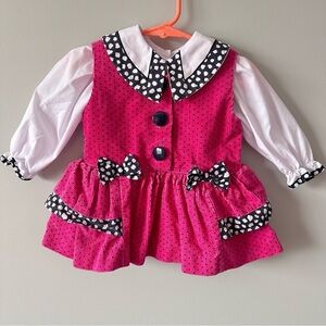 Vintage Small Steps 12 Months Girl Pink Corduroy Bow Dress Top 80s 90s